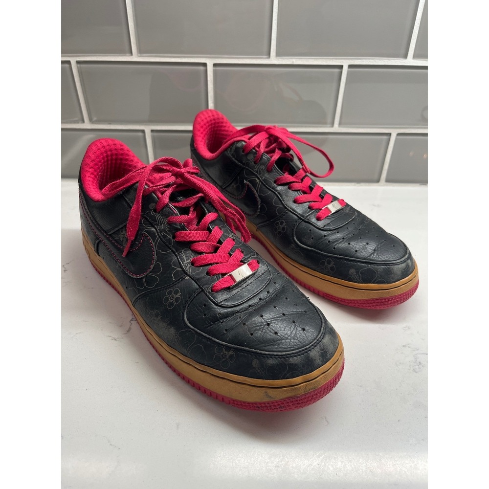 Nike Air Force 1 Low Black Floral Pink Lace Gum Sole Sneakers Men US 11